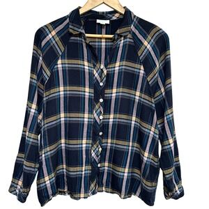 J Jill Womens Lightweight Flannel Blouse Womens S‎ Plaid Button Up Shirt Top